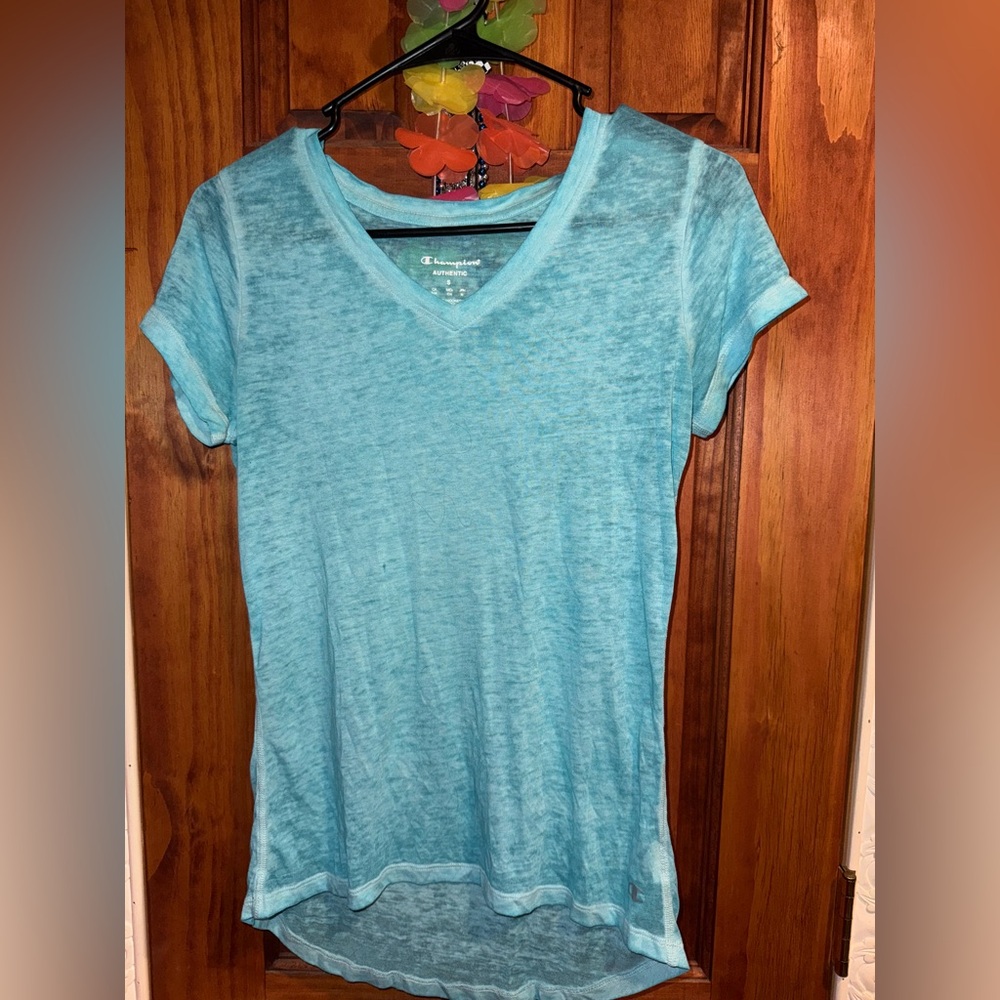 Champion Women's Light Blue Short Sleeve Tee